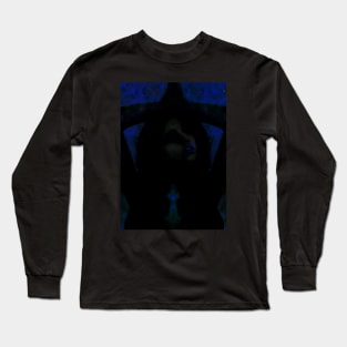 Portrait, digital collage, special processing. Beautiful but dark, like witch, woman. Tale. Dark and blue. Long Sleeve T-Shirt